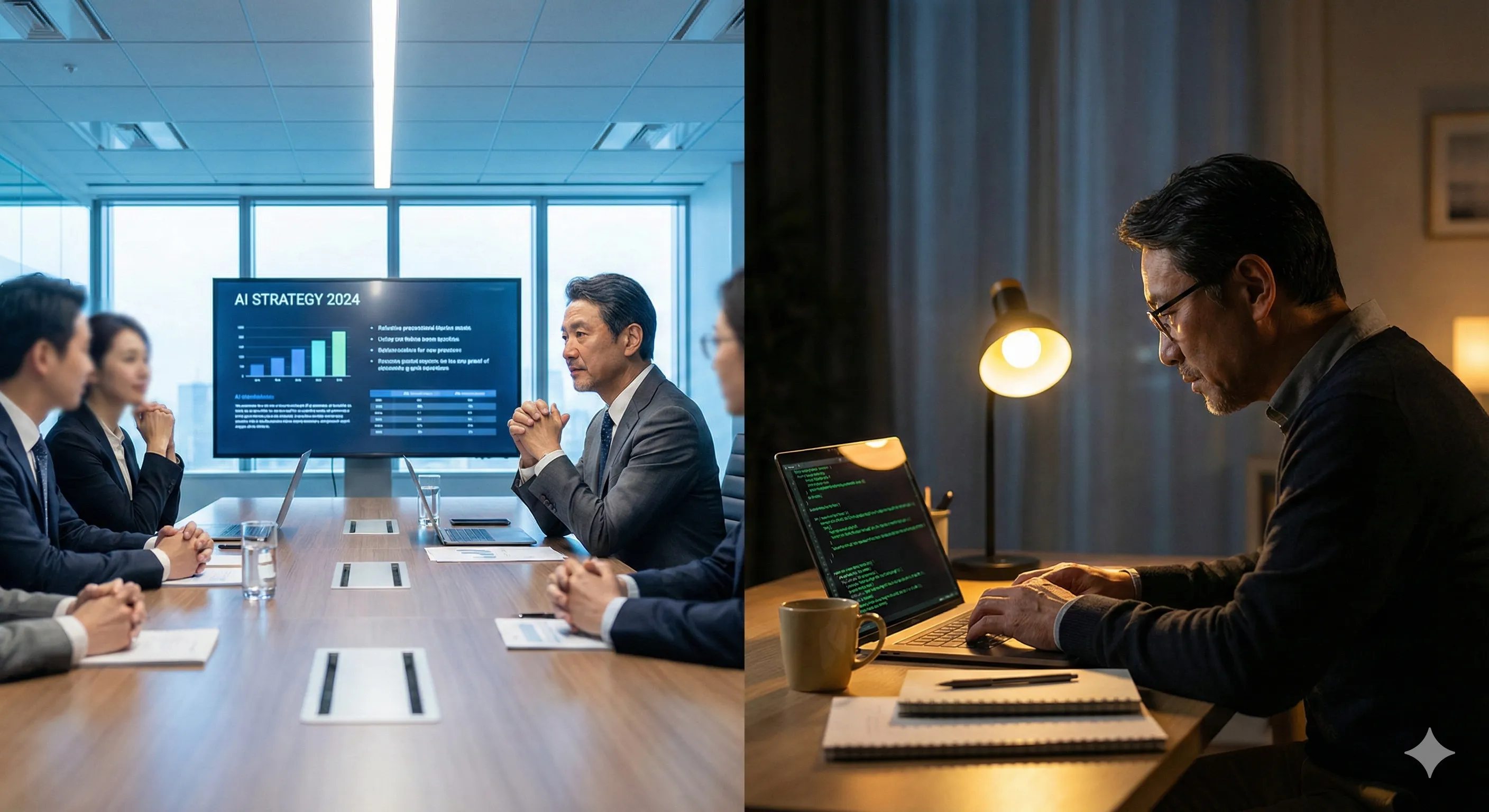 From boardroom strategy sessions to late-night coding - the same person, two different modes